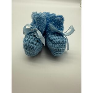 Baby Knitted Crochet Booties Newborn Blue